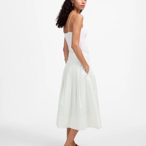 NWT Madewell Gemma Pleated Midi Skirt Cotton Poplin Size 00 - Picture 3 of 5